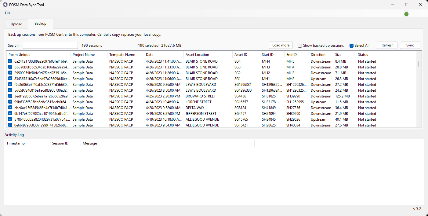 Select all inspections for backup