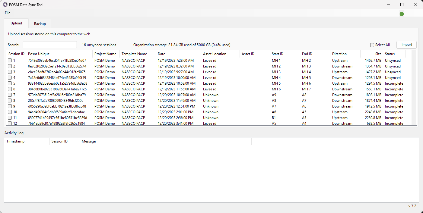 POSM Data Sync Upload tab