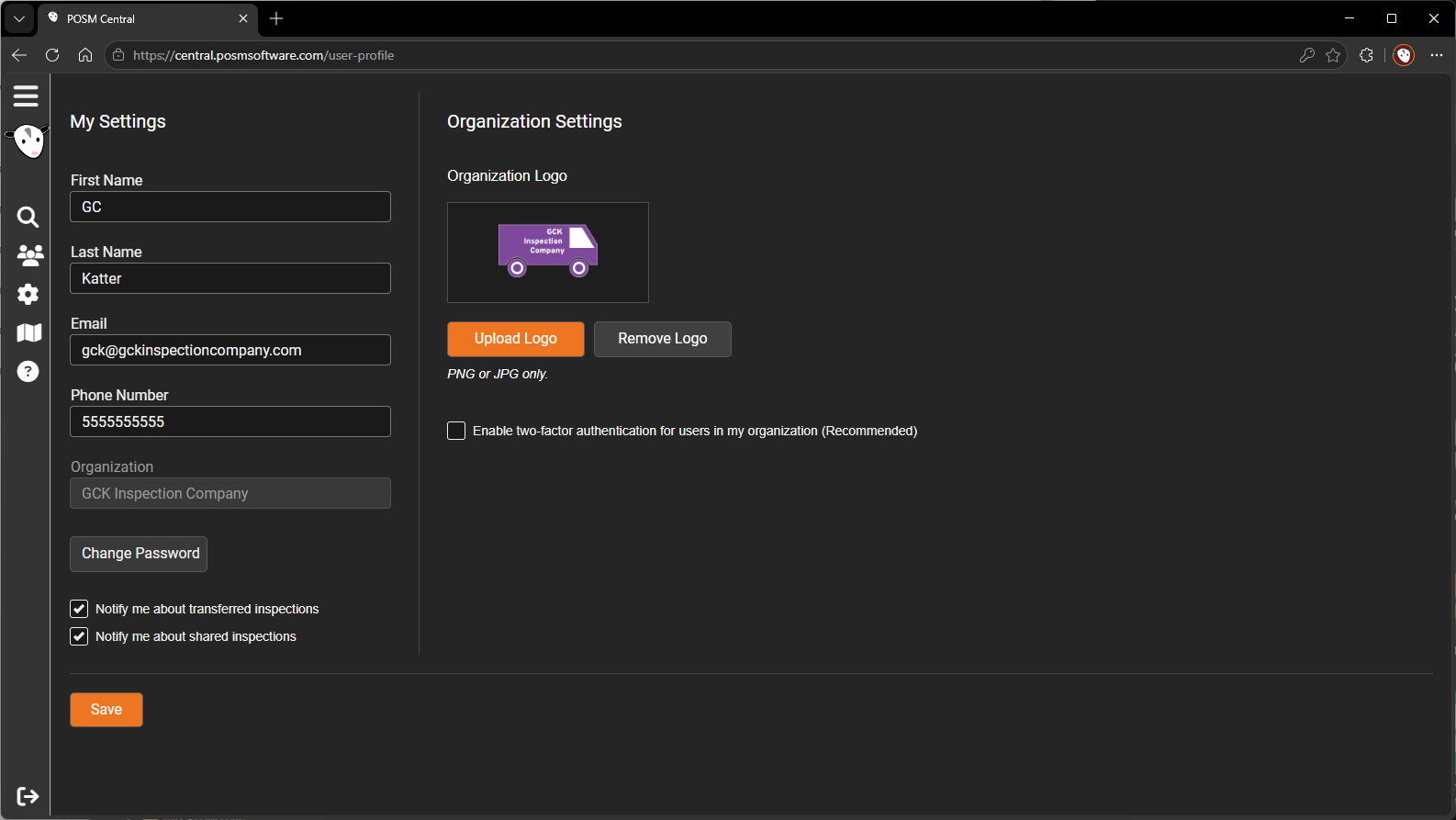 POSM Central Organization Settings