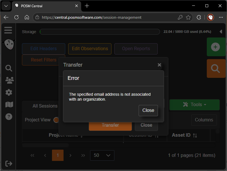 Recipient is not associated with an organization