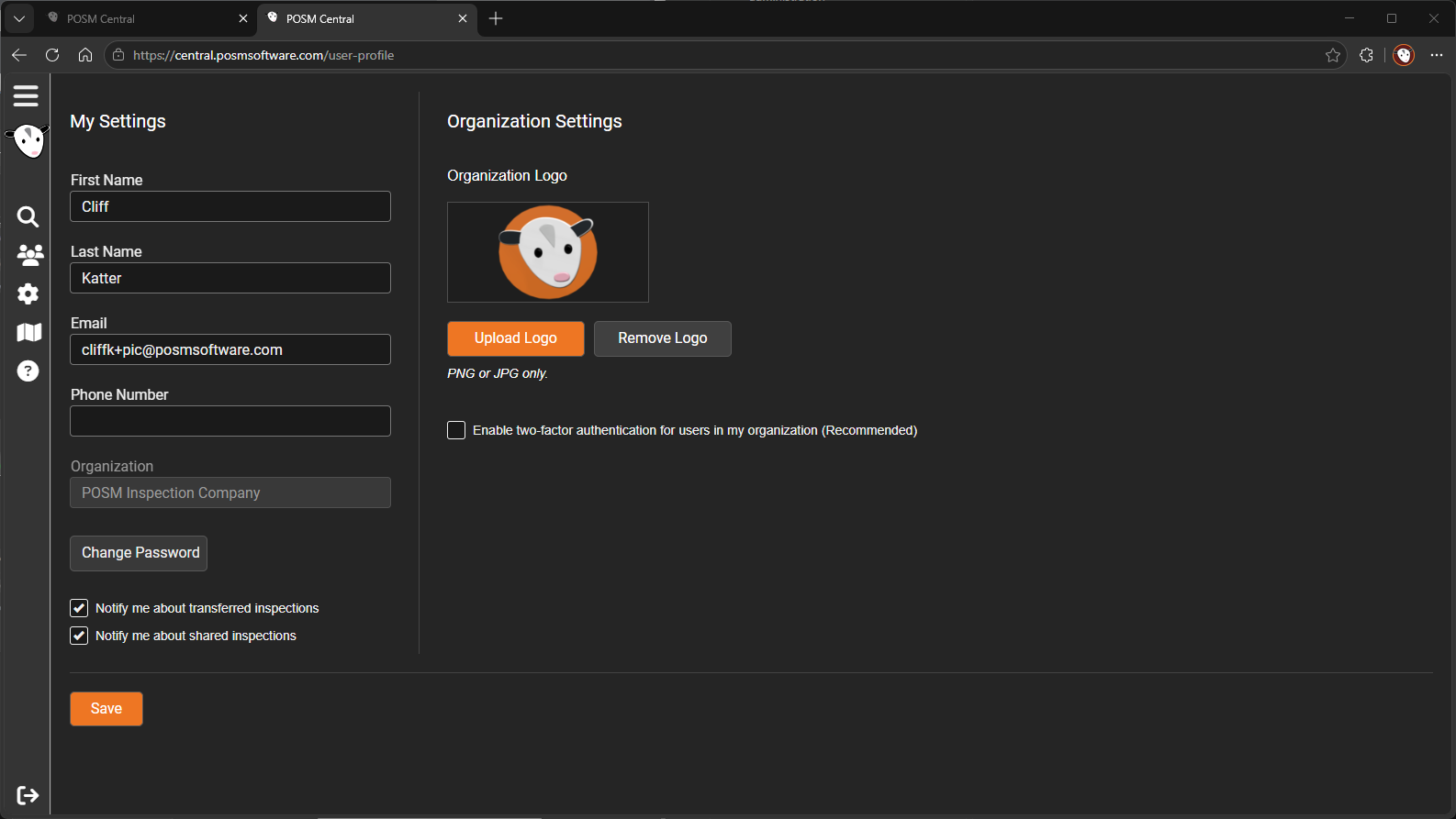 Organization Settings with an uploaded logo