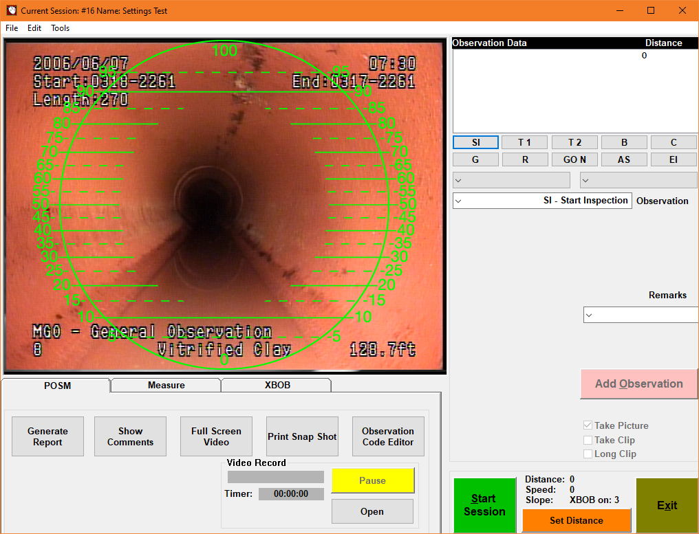 POSM inspection window showing live water level overlay