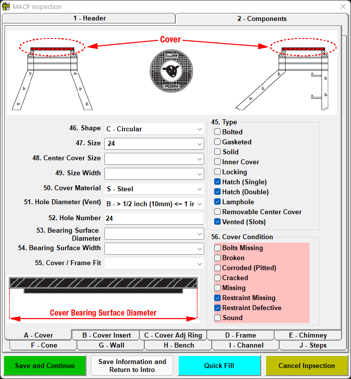 POSM MACP manhole inspection data entry screen