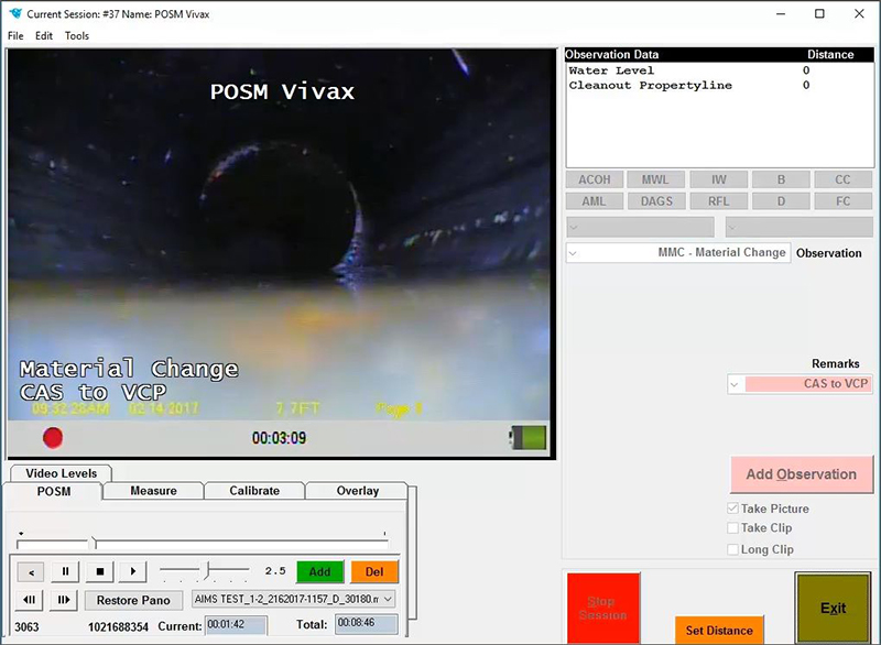 POSM sewer inspection software running with Vivax vCam